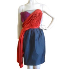 LANVIN Pleated Silk Strapless Dress Sz 6