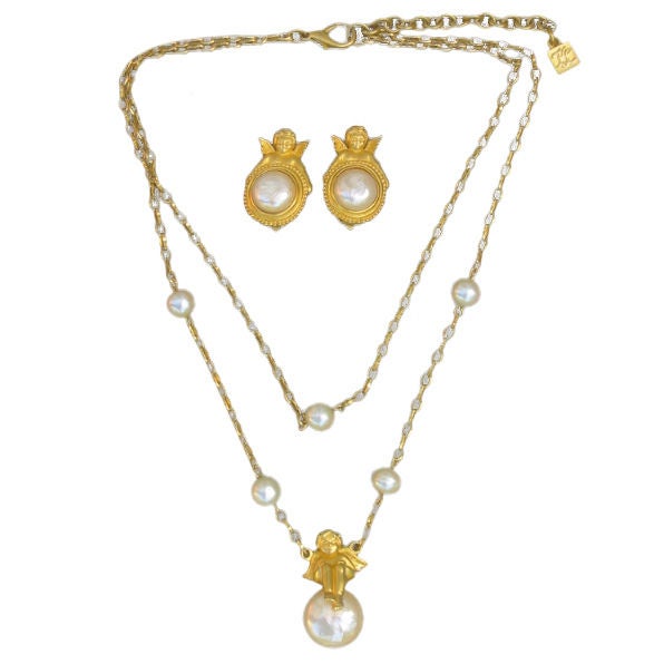 Karl Lagerfeld Vintage  Gold Plated Cupid Necklace & Earring Set