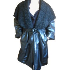 Gianfranco Ferre Leather TrenchCoat with Swakara Fur Collar L
