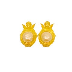 Karl Lagerfeld Vintage Gold Faux Pearl Cupid Earring