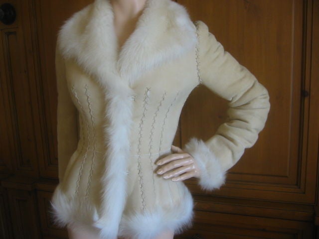 Wonderful whip stitch detailed deep pile shearling jacket from Alexander McQueen.<br />
This is an elegant classic from McQueen, and will remain a stylish , timeless classic.<br />
Sz <br />
New , excellent, unworn condition with McQueen