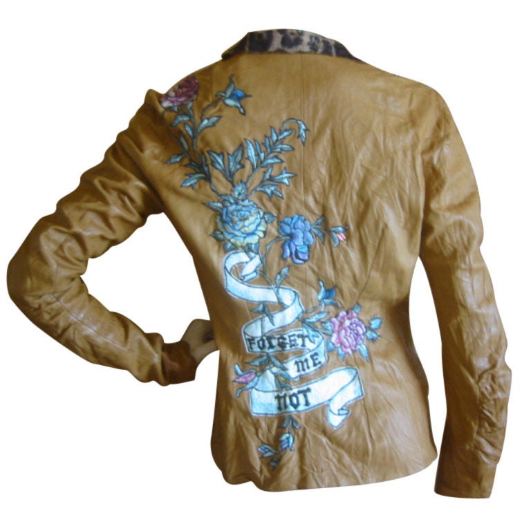 Roberto Cavalli Heavily Embroidered Hippy Chic Leather Jacket