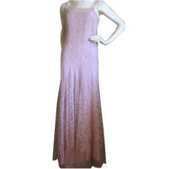 Antique French 1930's Chantilly Lace evening dress in pale pink