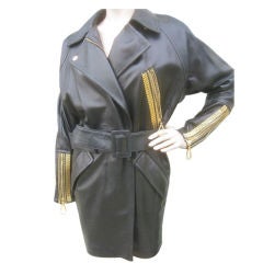 Gianfranco Ferre Leather Coat with Bold Gold Chain Studding