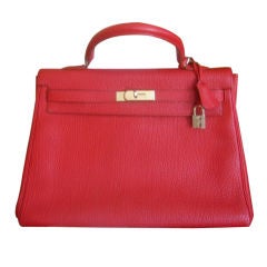 Hermes Rouge Togo 35 cm FJORD Kelly Bag Palladium  Perfect