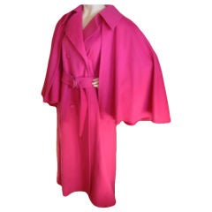 Yves Saint Laurent Vintage Fucia Wool coat with Detachable Cape