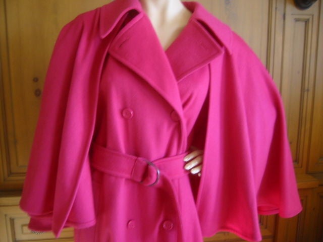 Women's Yves Saint Laurent Vintage Fucia Wool coat with Detachable Cape
