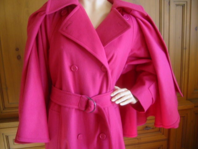 Yves Saint Laurent Vintage Fucia Wool coat with Detachable Cape 1