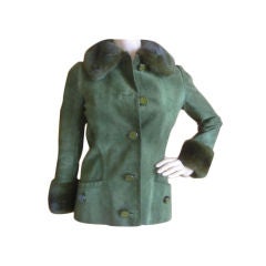 Retro Christian Dior Green Mink Trimmed Suede Jacket Made in France
