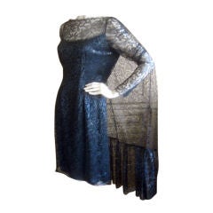 Vintage Bill Blass Elegant Lace Little Black Dress w Cape Deadstock/Tags