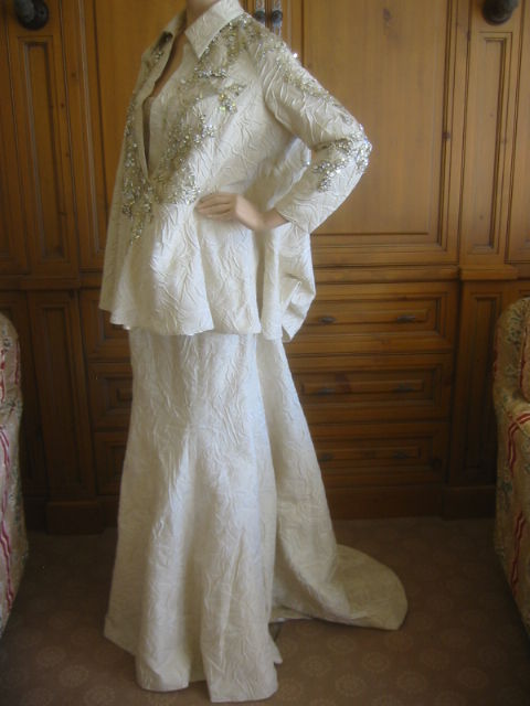 Elie Saab Haute Couture Ivory Gown with Jeweled Jacket sz L-XL 1
