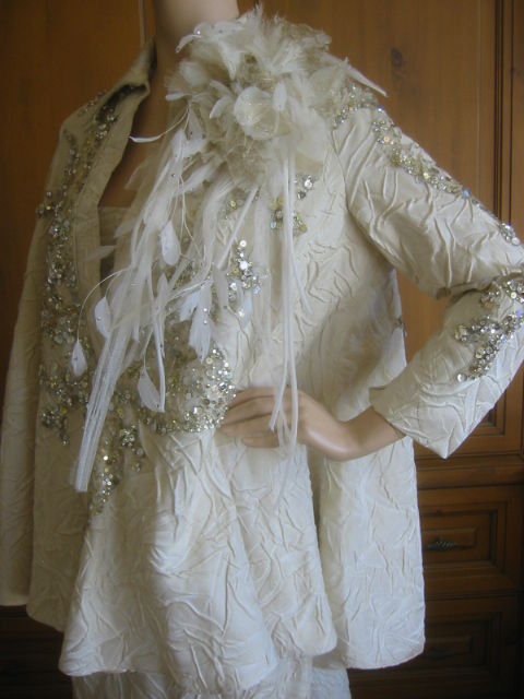 Elie Saab Haute Couture Ivory Gown with Jeweled Jacket sz L-XL 4