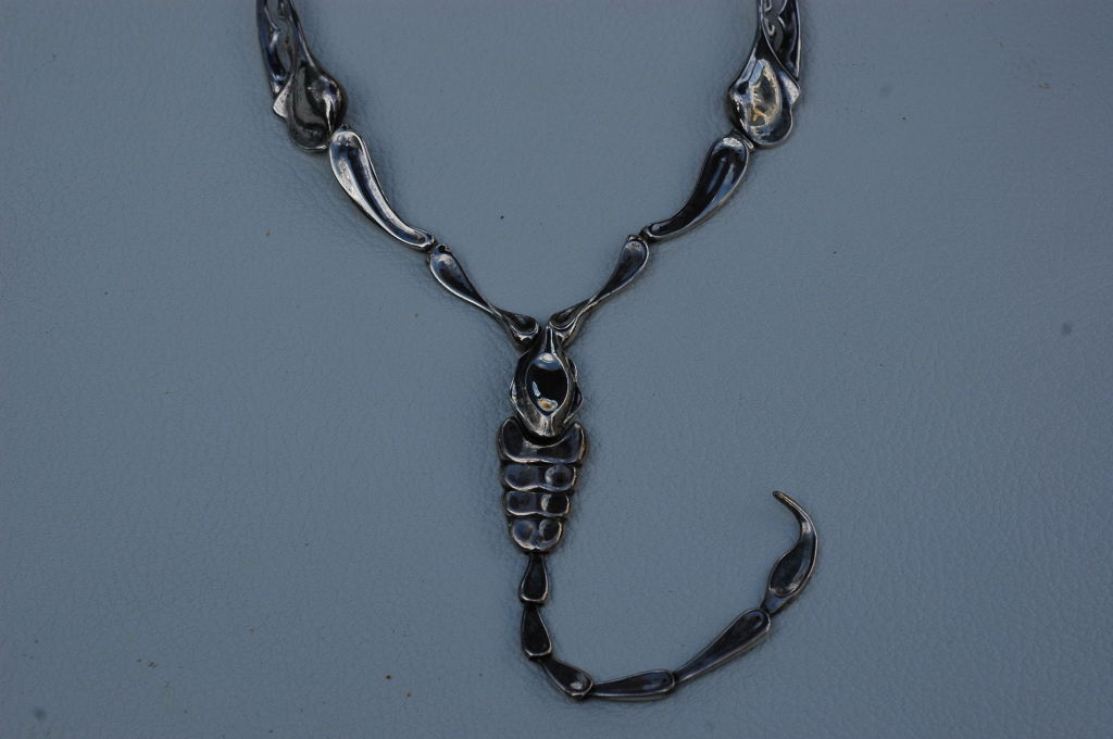 Exquisite articulated sterling silver sculptural scorpion necklace from Elsa Peretti for Tiffany & Co.<br />
In original Tiffany and Co. Box<br />
Neck measurements appx 17