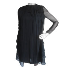 Galanos Sheer Chiffon Silk Layered Little Black Dress