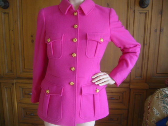 Chanel Military style Pink jacket with Gripoix Buttons Au'96 3