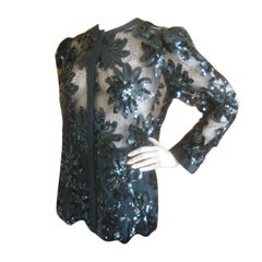 Adolfo Smashing Sequin and Illusion Netting Evening Jacket