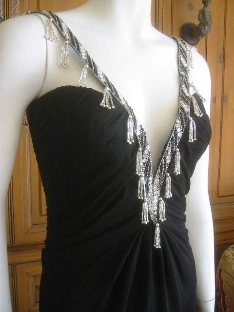 Sexy  Bob Mackie Slinky Black Jersey and Crystal Beaded Gown