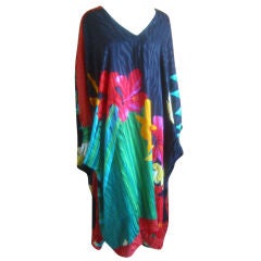 Pauline Trigere Silk Caftan Hibiscus on Water