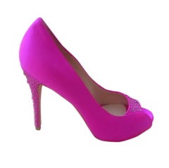 Alexander McQueen Hot Pink Jeweled Open Toe Pump sz 9 US