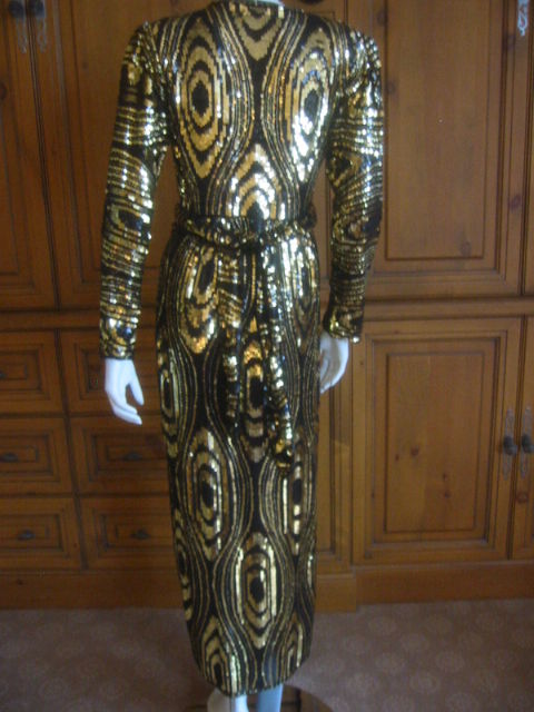 Halston Vintage 70's wrap dress  woodgrain sequins 2