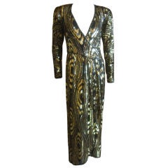 Halston Vintage 70's wrap dress  woodgrain sequins