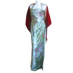 Bill BLass Vintage Floral Velvet gown with shawl