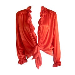 Yves Saint Laurent Silk Sexy Vintage Ruffled Tie front Blouse