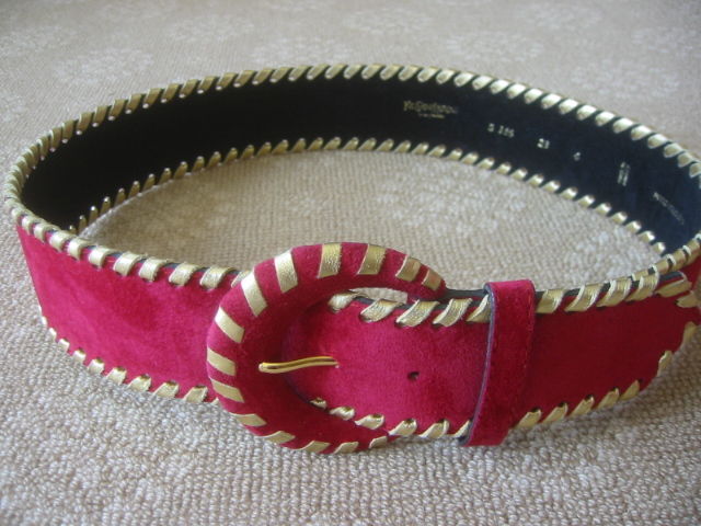 Yves Saint Laurent Vintage Whipstitched Red Suede Belt