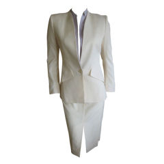 Vintage Alexander McQueen early crisply tailored suit Ivory & Lilac 38