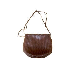 Bottega Veneta Brown Woven Leather Drawstring Bag