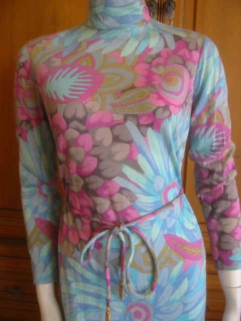 Leonard Paris Lovely Floral Belted Vintage  Jersey Dress M