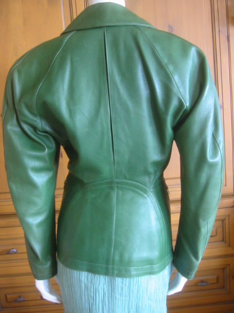 Azzedine Alaia Sculptural Green Leather Vintage Jacket 38 3
