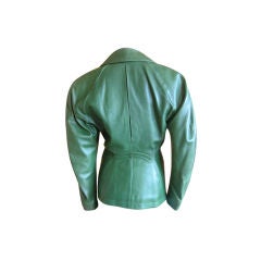 Azzedine Alaia Sculptural Green Leather Vintage Jacket 38