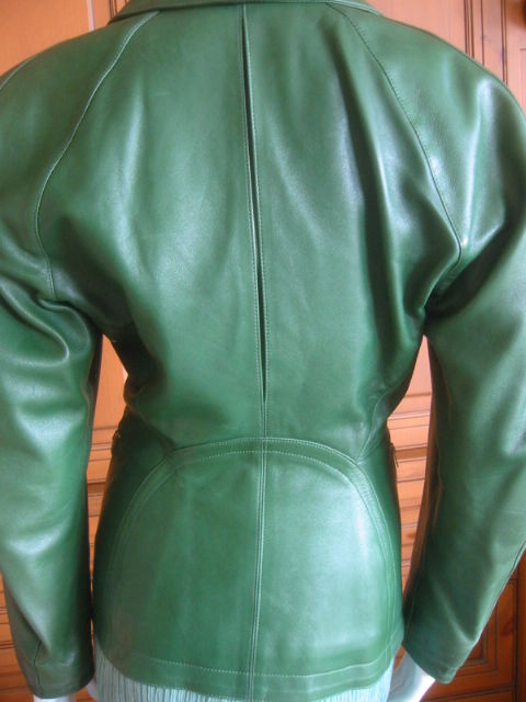 Women's Azzedine Alaia Sculptural Green Leather Vintage Jacket 38
