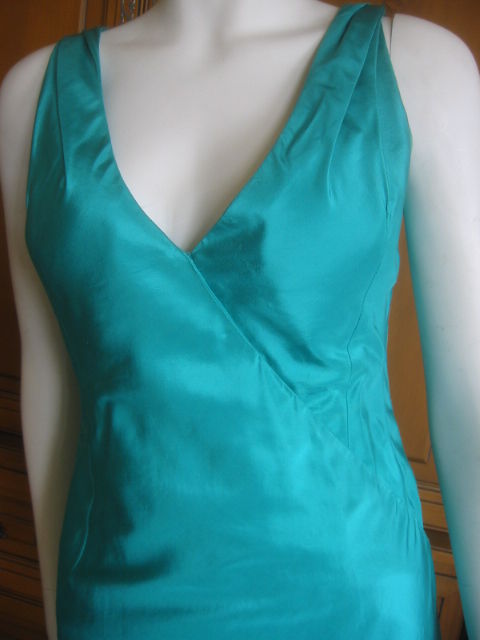 Women's Chanel Haute Couture Green Silk Bias Cut Gown with Train