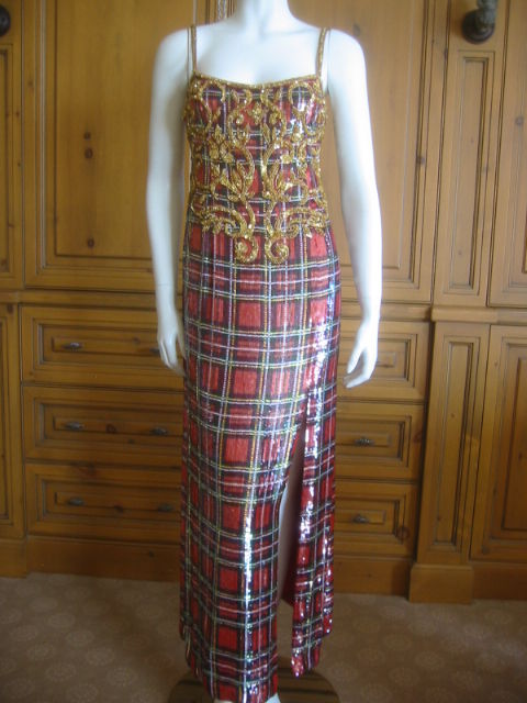 Escada Couture Scottish Plaid sequin dress 36 3