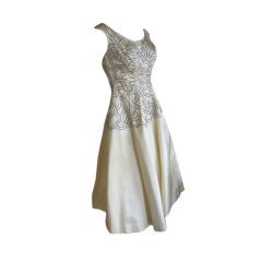 Ceil Chapman Rare 1950's Beaded Ivory Silk Dress