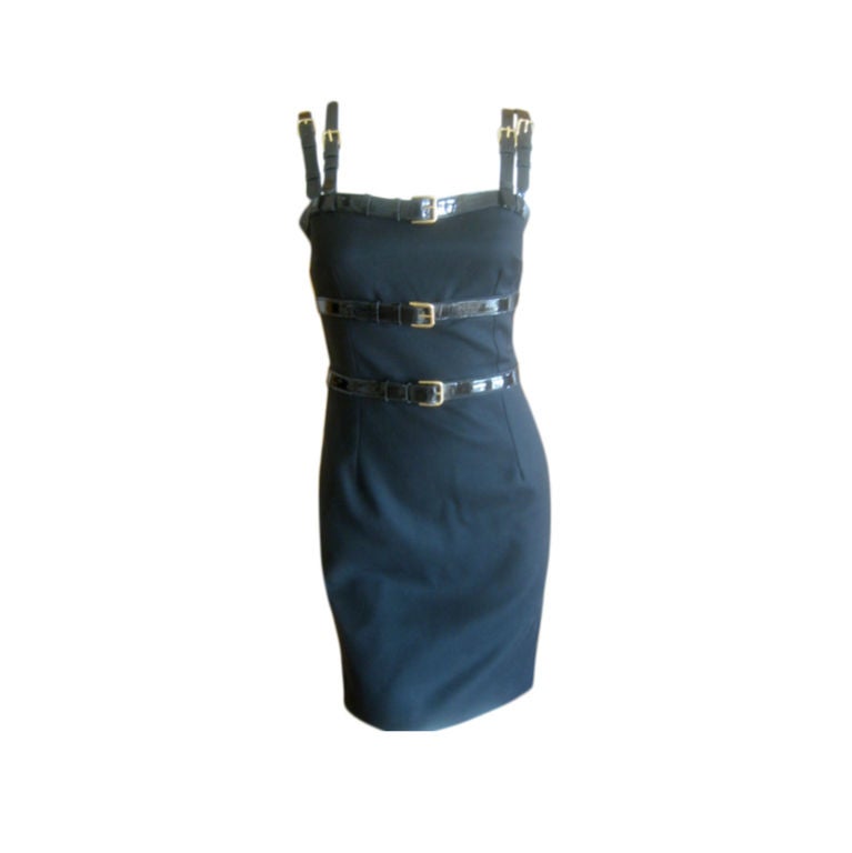 Dolce & Gabbana Sexy Little Black Dress w Patent Bondage Straps