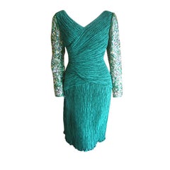 Vintage Mary Mcfadden Elegant Pleated Jewel Green Dress