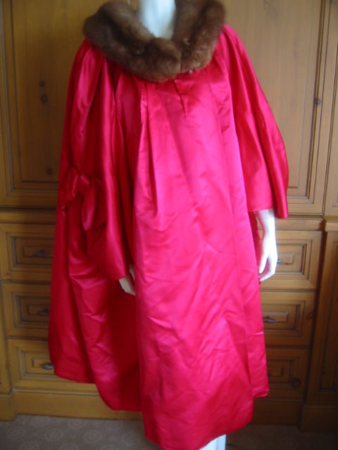 Norell 1950's Dramatic Fucia Silk Opera Coat/Cape 6
