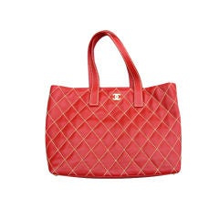 Chanel large red leather whipstiched shopper '89 unused