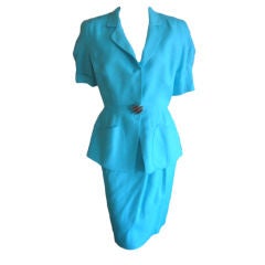 Theirry Mugler blue linen suit with space age butto 38