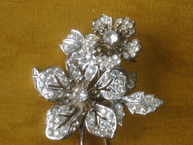 Antique Sterling Silver tremblant floral crystal pin 2