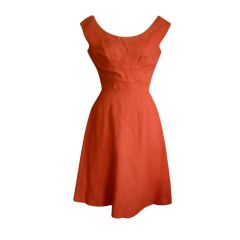 Adele Simpson Orange Linen Mini Sheath dress  sz S