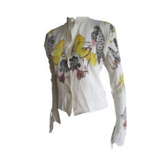 Tina Leser hand painted beaded "Falconry" top