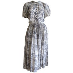 Vintage Claire McCardell Toile de Jouy silk chiffon dress
