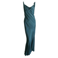 John Galliano elegant green bias cut  gown