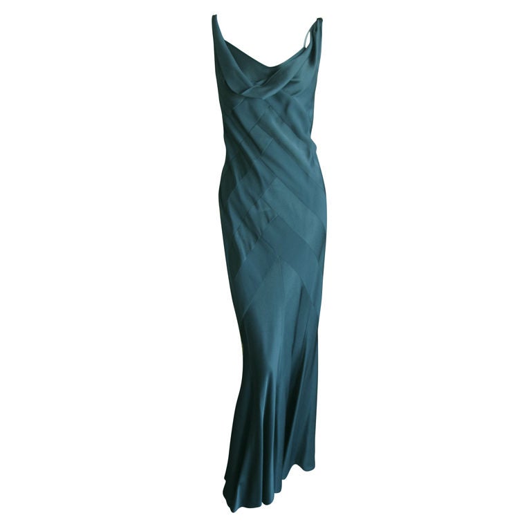 John Galliano elegant green bias cut gown at 1stDibs | elegant green dress