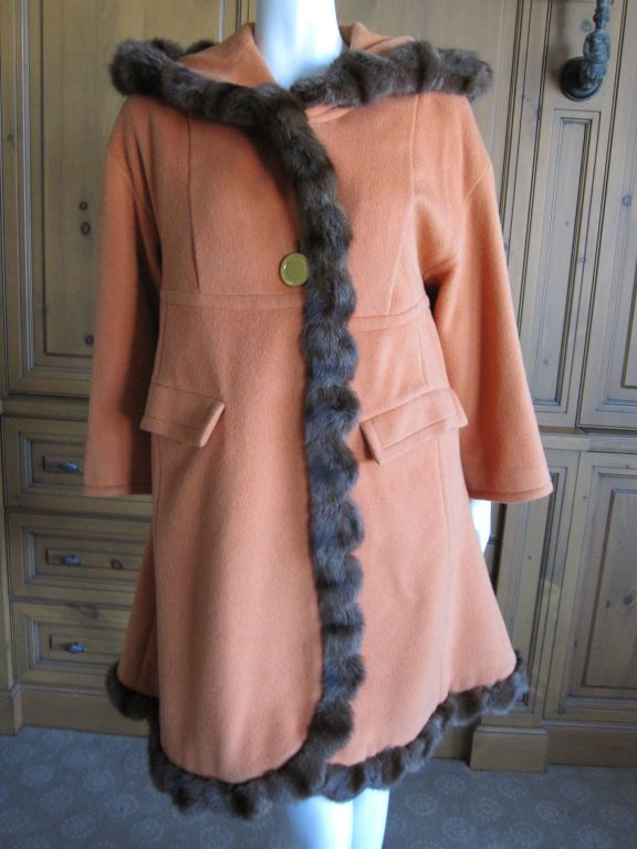 Gianfranco Ferre Revillon fur trim tangerine cashmere coat-hood