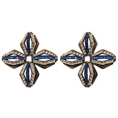 Pair of Deco Style Jeweled Cross pin's , unsigned